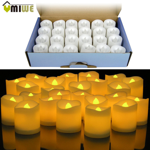 led flameless 24pcs Yellow LED Flameless Lamp Votive Bars Holiday Wedding Battery-Powered Electronic Pillar Candle For Home Decoration