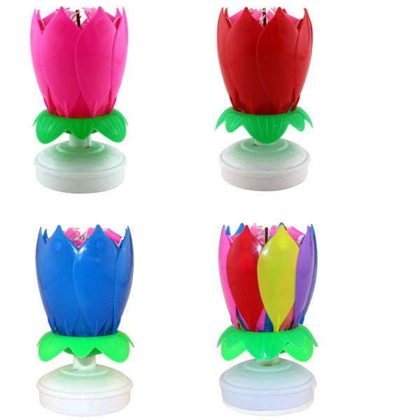 Double Layer Music Candles Non Toxic Paraffin Wax Bougie Lotus Flowers Flat Bottom Rotation Candle For Birthday Party lin3006