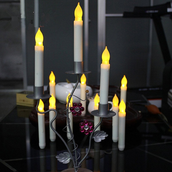 10pcs /Lot Yellow Flickering Battery Operated Flameless Led Taper /Dinner Candle For Wedding Christmas Halloween Party Decoration