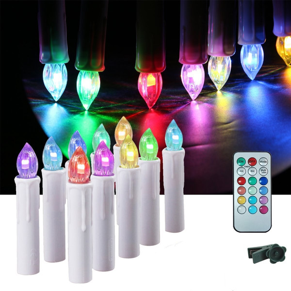 10pcs Flameless Taper Candles LED Flickering Electric Tealight Battery Powered Remote Candle Light with Timer Clip for Party Wedding