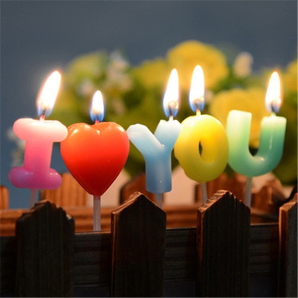 DIY I Love You Letter Happy Birthday Candles Novelty Anniversary Wedding Romantic Toothpick Cake Party Decor Wedding Decoration