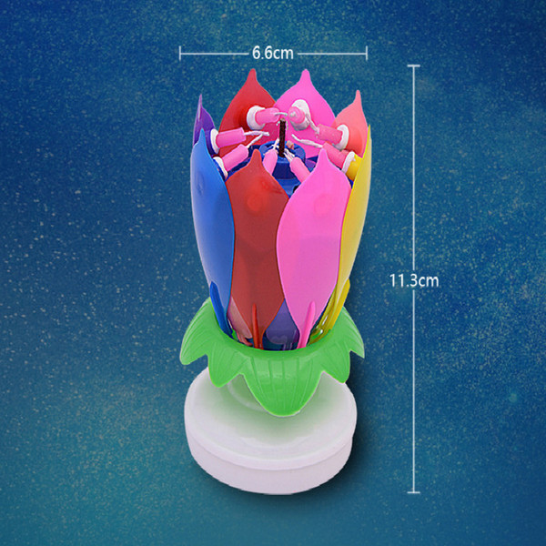 6 Color 11.3*6.6cm Lotus Music Candle Birthday Candle Blossoming Double Decker Lotus Candles for Birthday Cake Party Decoration Supplies