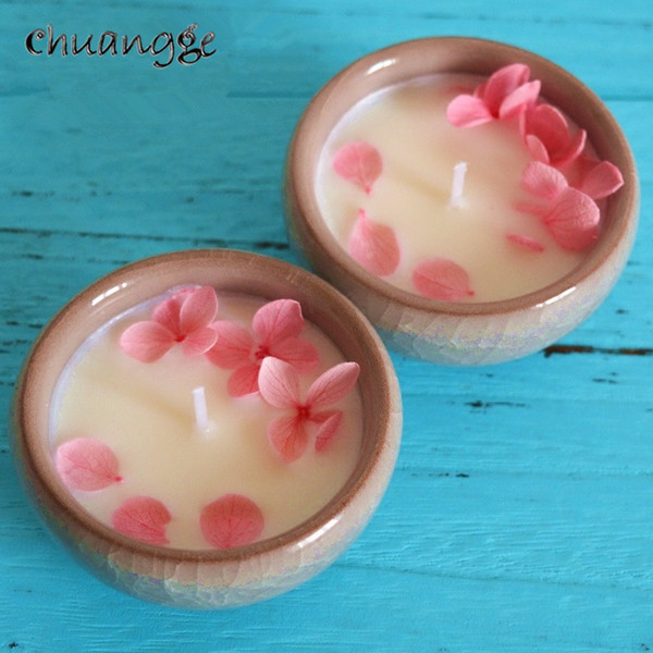 CHUANGGE Fragrance Flower Scented Candle Handmade Smoke-Free Plant Aromatherapy Essential Oil Soy Wax Candles Velas D19011702