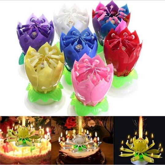 New Colorful Petals Music Candle Children Birthday Party Lotus Sparkling Flower Candles Squirt Blossom Flame Cake Accessory Gift