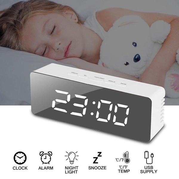 LED Mirror Alarm Clock Digital Snooze Table Clock Wake Up Light Electronic Large Time Temperature Display Home Decoration Clock