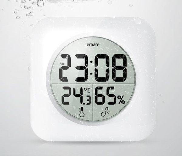 Fashion White LCD NEW Waterproof Shower Bathroom Wall Clock Temperature Thermometer Hygrometer Meter Gauge Monitor Humidity