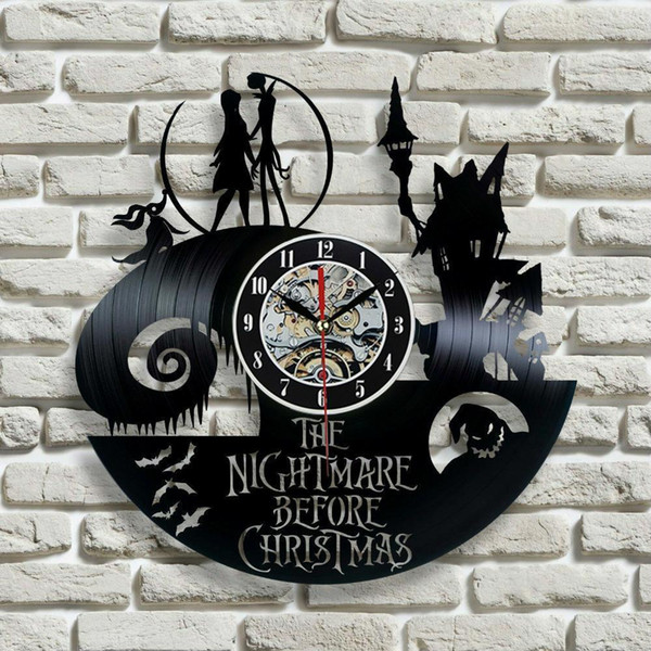 2017 New Vinyl Record Wall Clock Nightmare Before Christmas Jack and Sally Class,Christmas gift for friend,ock wall modern decor