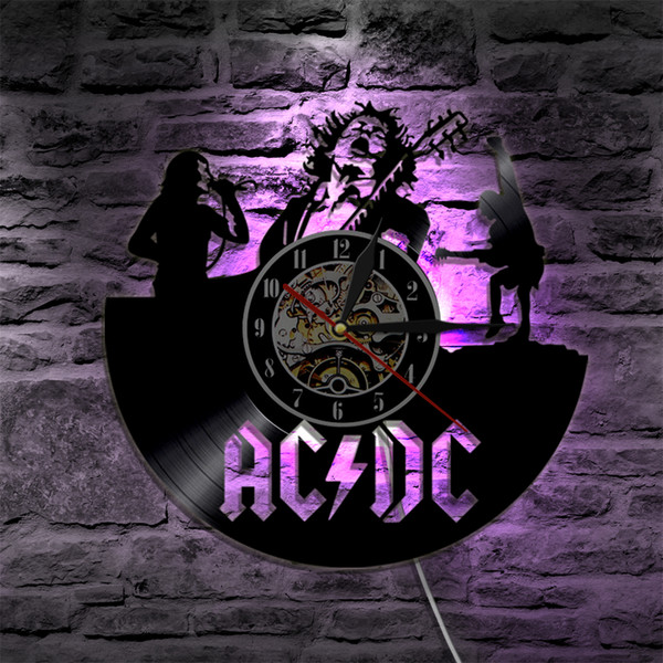 AC/DC Rock Band Wall Vinyl Clock Led Wall Lighting Color Changing Vintage LP Record Decor Handmade Light Home Decorative