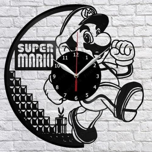 Super Mario Vinyl Record Wall Clock Fan Art Home Decor Vintage Wall Art The Best Gifts for Kids(Size:12inch Color:Black)