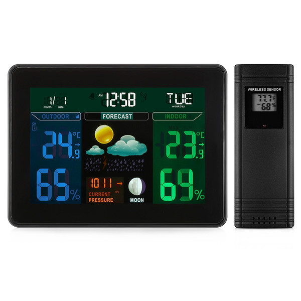 Digital Weather Station Temperature Clock Wireless Tumidity Tester Clock Colorful LCD Alarm Snooze Calendar Display