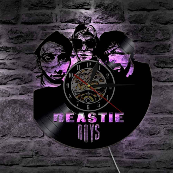 Beastie Boys Band hip-hop Led Vinyl Clock Wall Light Backlight Vintage Handmade Gift Art Home Decor Lamp Remote Control