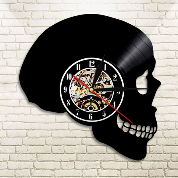 1Piece Handcarved Sugar Skull Vinyl Record LED Wall Clock Hippie Skull Wall Clock Day Of The Dead Home Decor Halloween Gift