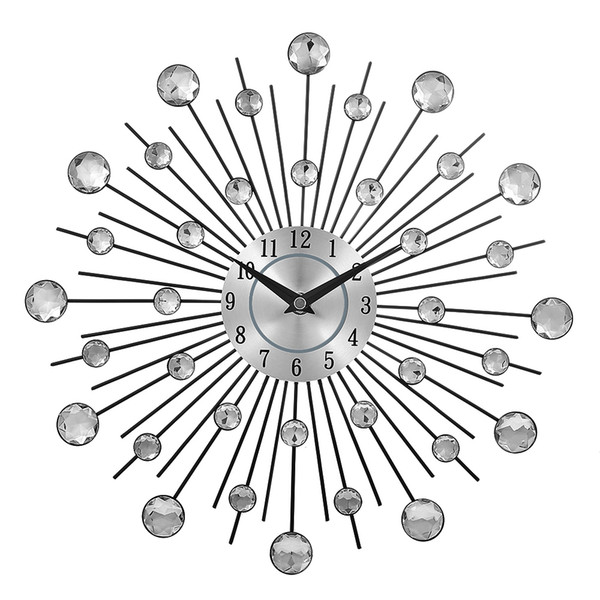 Decorative Crystal Sunburst Metal Wall Clock Home Art Decor Diameter 13 inch Creative Wall Clock