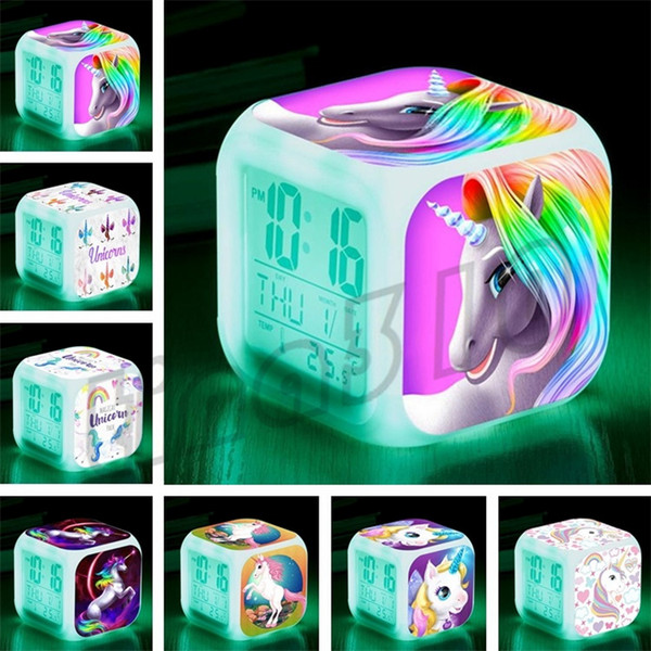 Hot Unicorn alarm clocks colorful LED square clock student creative gifts discoloration small alarm clock Kids Toys Party Favor I505