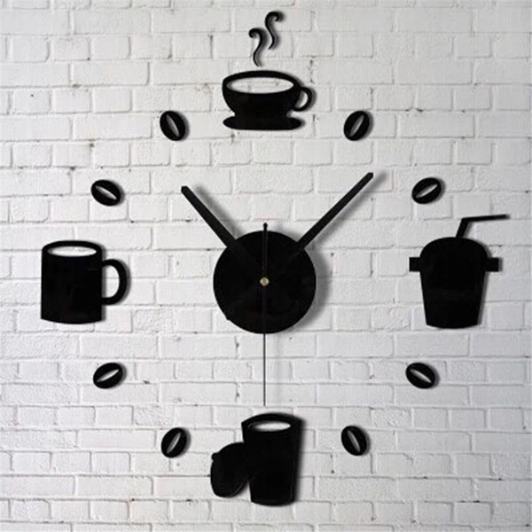 2017 Coffee Cups Kitchen Wall Art Mirror Clock Modern Design Home Decoration Decor Wall Sticker For Living Room Wholesale M913