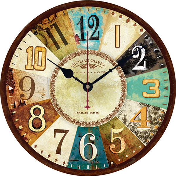 12inch Retro Wooden Wall Clock European household Decor clock Silent Wall Clocks Quartz Battery Antique Vintage living room clock