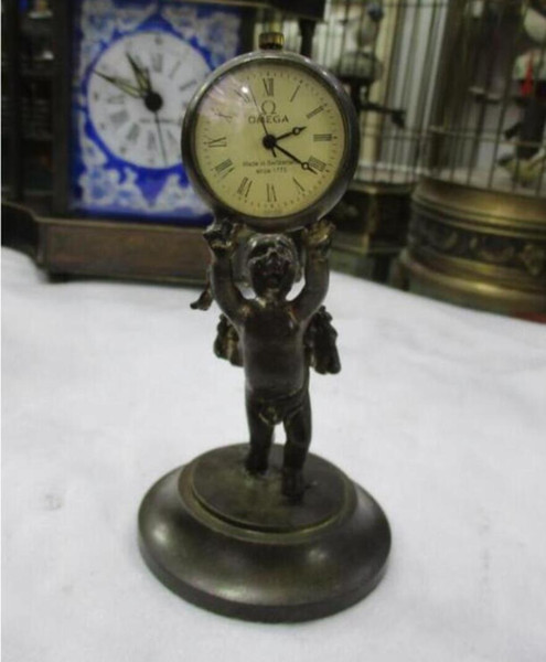 Collectible Decorated Old Handwork angel Table clock Metal Mechanical clock