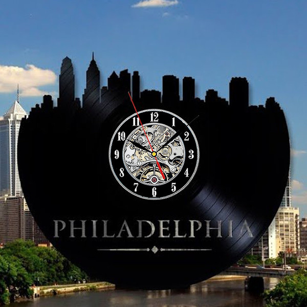 diy gift for clock change 2018 Philadelphia Art Vinyl Wall Modern Decor Home Room Record Vintage Decoration