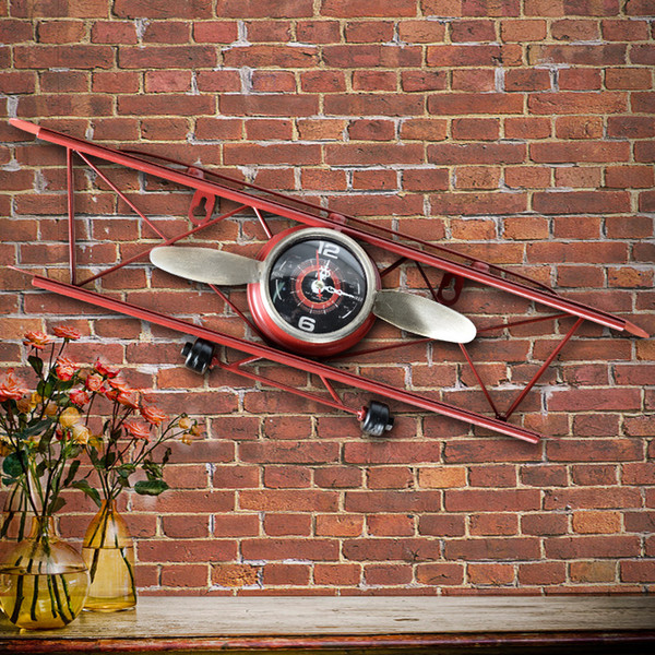 Creative American retro aircraft clock, living room, dining wall, wall decoration, wall hanging, iron ornamental clock