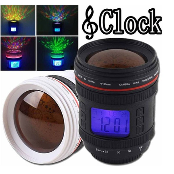 Creative Camera Lens Digital Alarm Clock With Music Calendar Led Star Sky Projector Night Light Lamp Digital Alarm Tool LZ0574