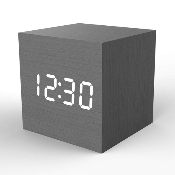 Wooden Digital Alarm Clock Cube Little Clock, Topacom LED Table Clock USB/Battery Powered for Heavy Sleepers, Kids