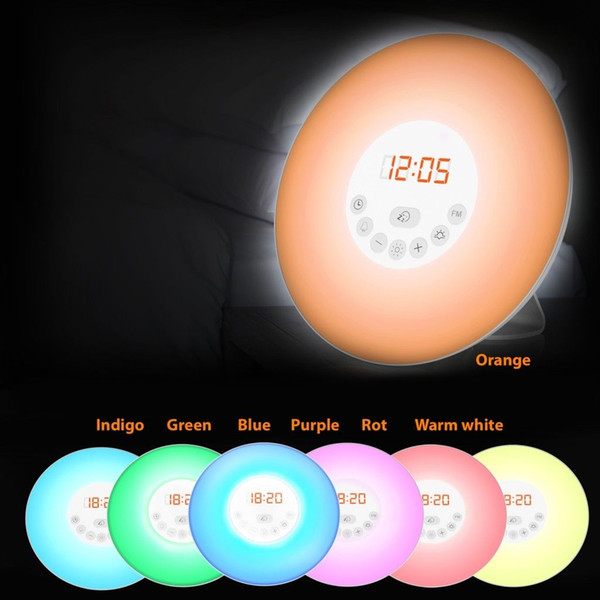 LED Wake Up Light Mood Light Alarm Clock Multifunction with FM Radio, Sunrise function,Led night light for Kids