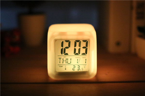 Creative color changing square alarm clock LED calendar temperature display mute night lamp electronic clock