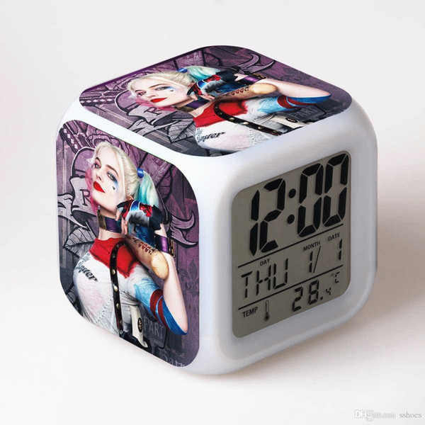 Wholesale Sucide Squad Harley Quinn Table Clocks LED Color Change Digital Alarm Clock Date Night Light