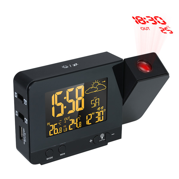 Digital Alarm Clock Radio-Controlled Projection Alarm Clock Weather Station Calendar Display Dual Snooze Function 100-240V