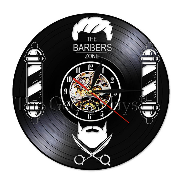 1 Piece Barber Shop Wall Vinyl Record Clock Silent Movement Hair Beauty Salon Hairdresser Hairstylist Room Decor Wall Art Clock