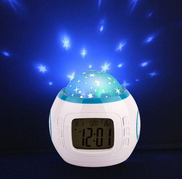 Free Shipping Colorful Music Starry Star Sky Projection projector with Alarm Clock Calendar Thermometer Christmas Gifts 20pcs/lot