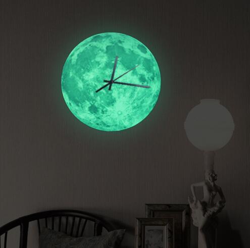 Free shipping Glow in the Dark Moon Wall Clock,Romantic Luminous Moon Home Decor,Quartz Sweep movement,Silence for Bedroom