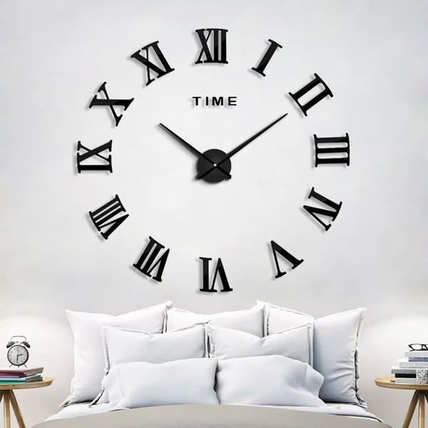 new arrival Quartz clocks fashion watches 3d real big wall clock rushed mirror sticker diy living room decor free shipping