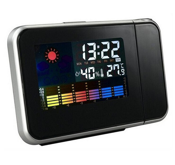 Digital LED Display Projector Battery Powered Time Alarm Clock Weather Temperature Humidity with Backlights Freeshipping