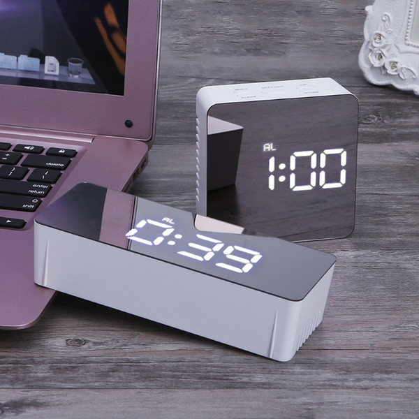 Digital LED Alarm Clock Multifunctional Noiseless LED Mirror Clock Display Time / Temperature Electronic Desk Table Clocks