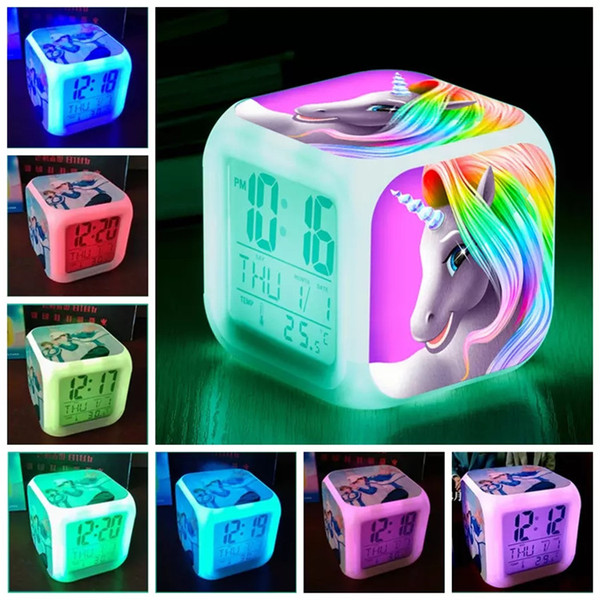 40Color Unicorn LED Alarm Clock Multifunction Digital Desk Touch Light Desk Watch Unicorn Clock Kids Toys 20pcs T1I1102