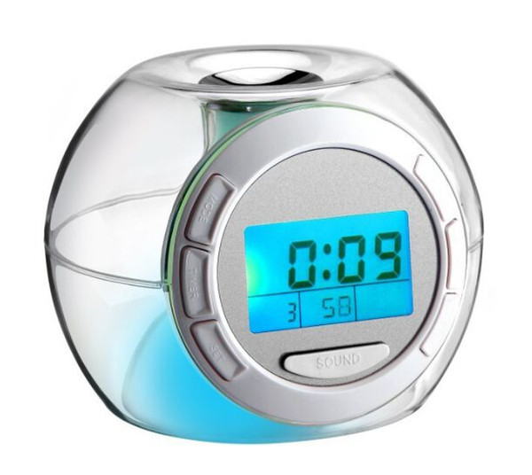 Natural Sound Therapy 7 Colors Changing Fashion LCD Digital Alarm Clock Home LED Night Light Snooze Timer Thermomether