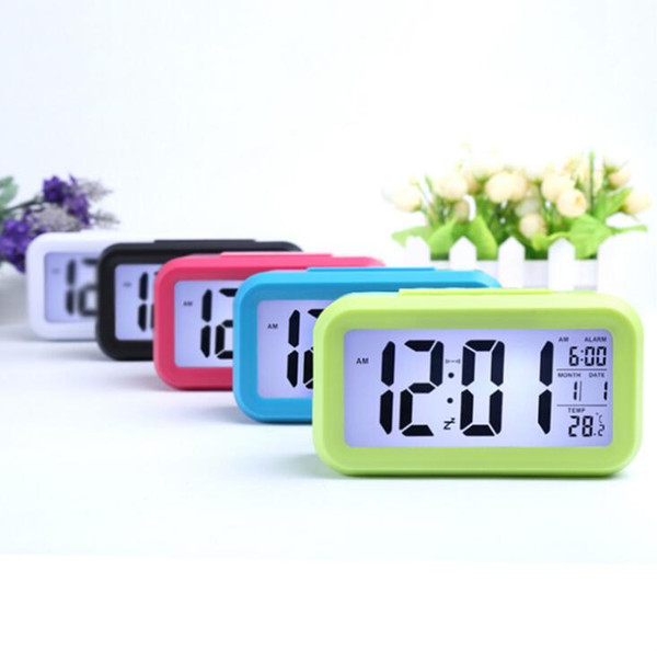 Smart Sensor Nightlight Digital Alarm Clock with Temperature Thermometer Calendar,Silent Desk Table Clock Bedside Wake Up Snooze SN703