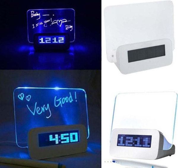 Fashion Multifuntion Fluorescent Message Electronic Board Alarm Clock with Mini Highlighter Lovers Gift Quieten Luminous Neon Message