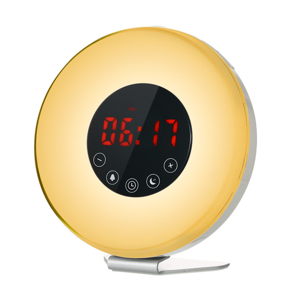 Wake Up Light Alarm Clock LED Digital Clock with FM Radio 7 Colors Light Nature Sounds Snooze Function Touch Control Table