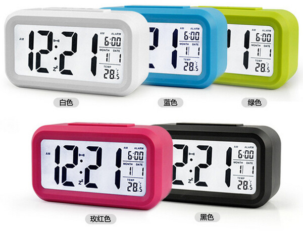 Electronic Digital Alarm Clock LED Backlight Light Control Thermometer