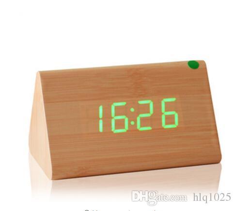 2016 fashion clolorful Wooden alarm clock Sounds control led electronic alarm clock Night glowing reloj despertador