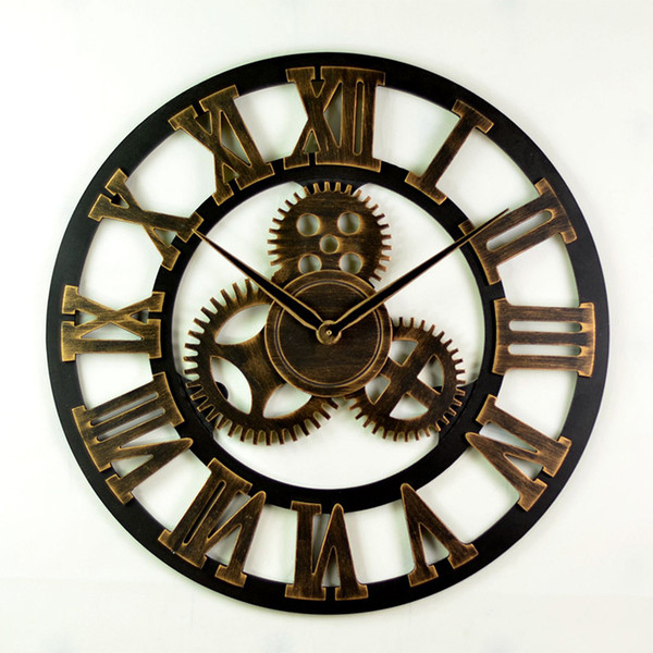 4 Style Vintage Hollow Gear Round Clock Creative Home Living Room Bedroom Decor Wall Clocks Free Shipping XL-271