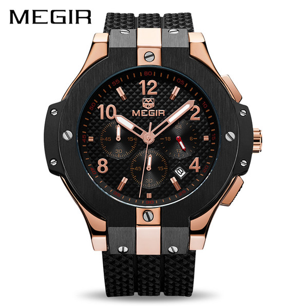 MEGIR Chronograph Sport Watch Men Creative Big Dial Army MilitaryWatches Hour Relogio Masculino