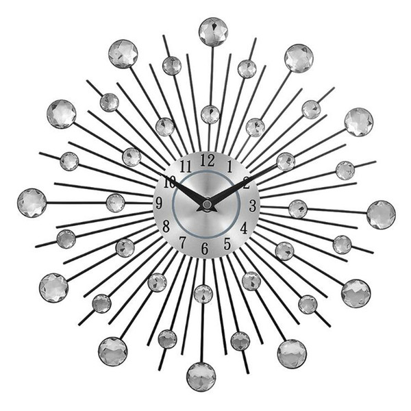 Hot Decorative Crystal Wall Clock Sunburst Metal Creative Clock For Home Art Decor Diameter 13 inch