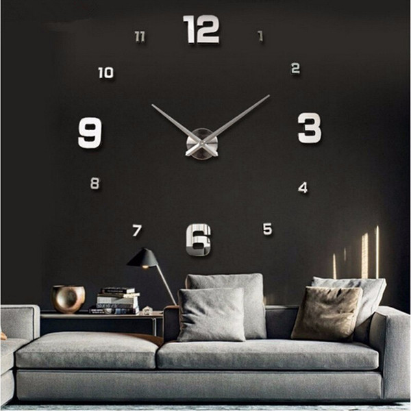 Hot Sales Luxury DIY Large Wall Clock 3D Mirror Surface Sticker Home Room Decoration Free Shipping