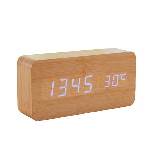 Wooden Digital LED Alarm Clock LED Display Electronic Desktop Digital Table Clocks Wooden Alarm Clock 1pcs