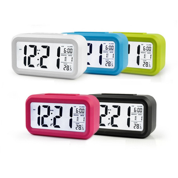 Digital Alarm Clock LCD Display Snooze Electronic Clock Light Sensor Nightlight Digital Display Temperature Smart Clock