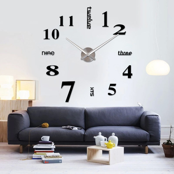 New Arrivals Wall Clocks Creative Modern Wall Stickers Unique Big DIY 3D Digital Mirror Art Home Decor Freeshipping