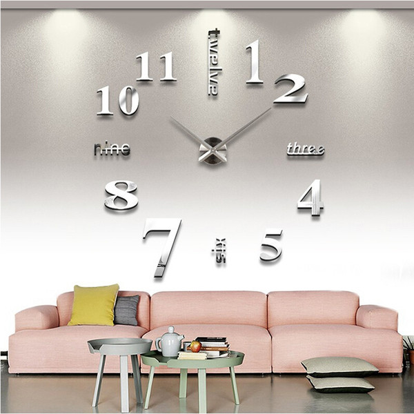 Wholesale-2016 new sale wall clock clocks reloj de pared watch 3d diy Acrylic mirror Stickers Quartz Modern Home Decoration free shipping